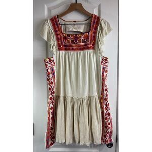 Free People Women's Embroidered Day Glow Dress Ivory Multicolor Size S Small